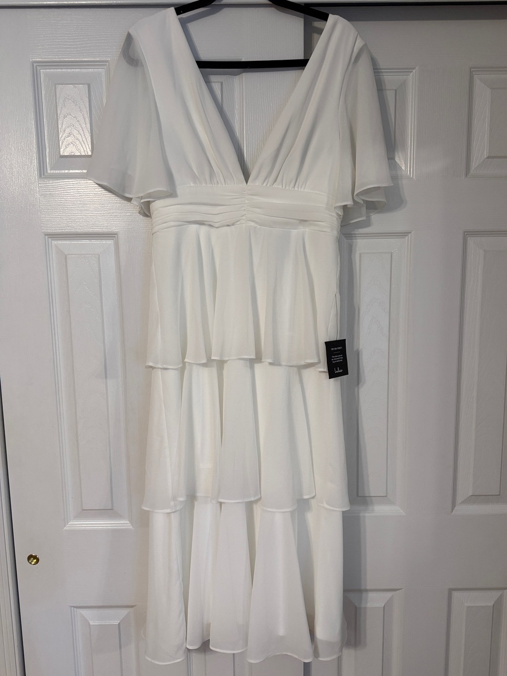 Lulu's Ivory Tiered V-Neck Midi Dress